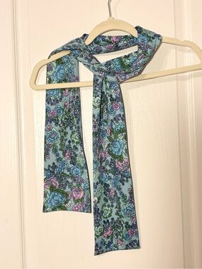 70s Pastel Floral Print Sash Belt / Neck Wrap / Head Wrap 62”L Lt. Blue Vintage